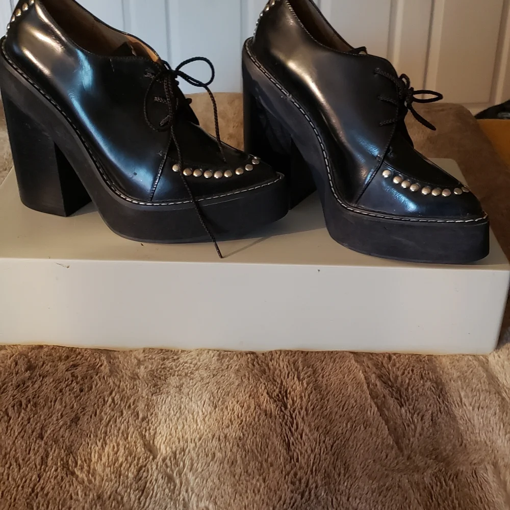 Jeffrey Campbell Black Lace Up Shoes with Silver Accents Handmade Havana Last - Picture 2 of 6